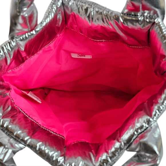 Justice Girls' Metallic Silver Puffy Puffer Tote Bag Purse Travel School Bag New - Picture 5 of 7